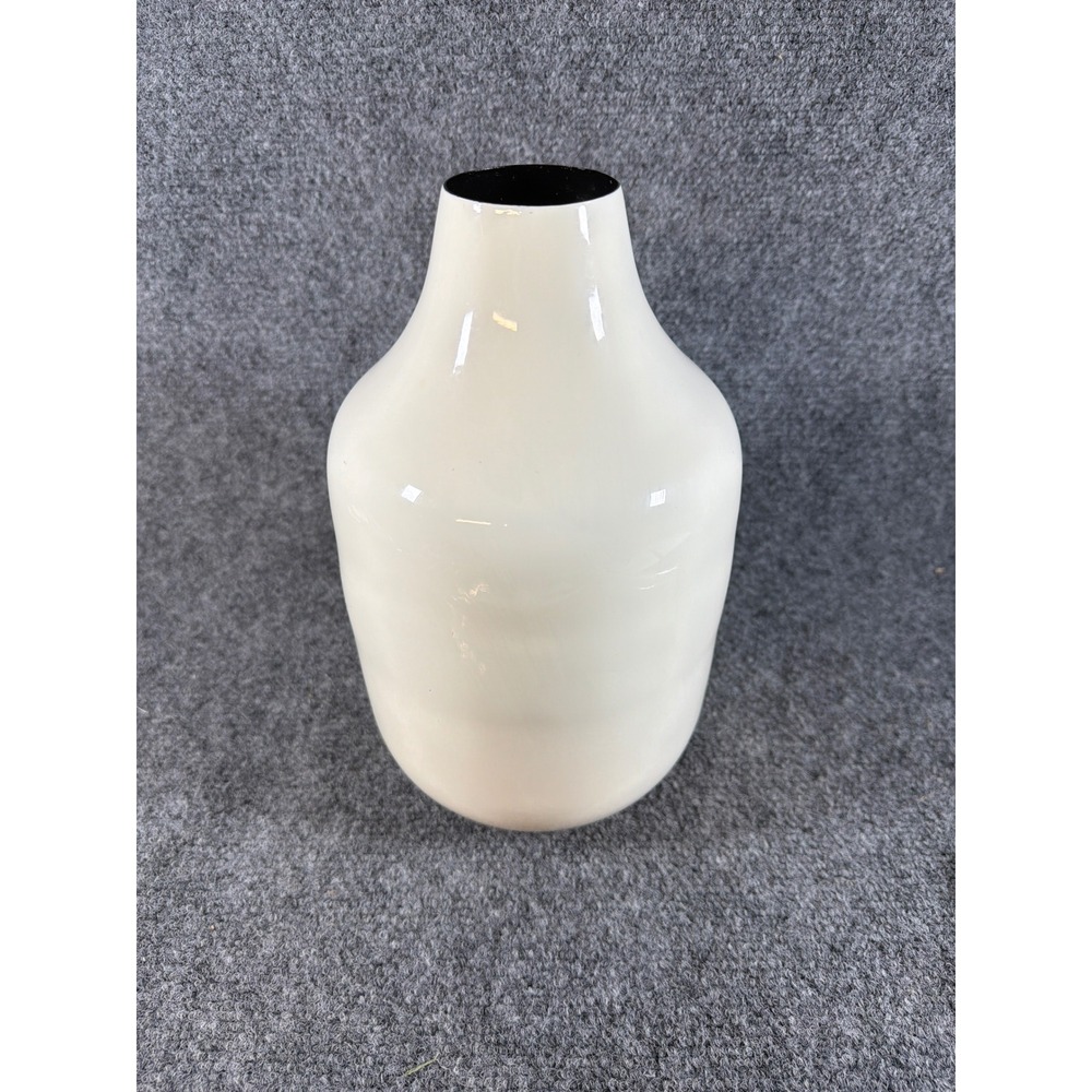 Objects of Desire White Enamel Vase 10 Inch Modern Minimalist Black Interior